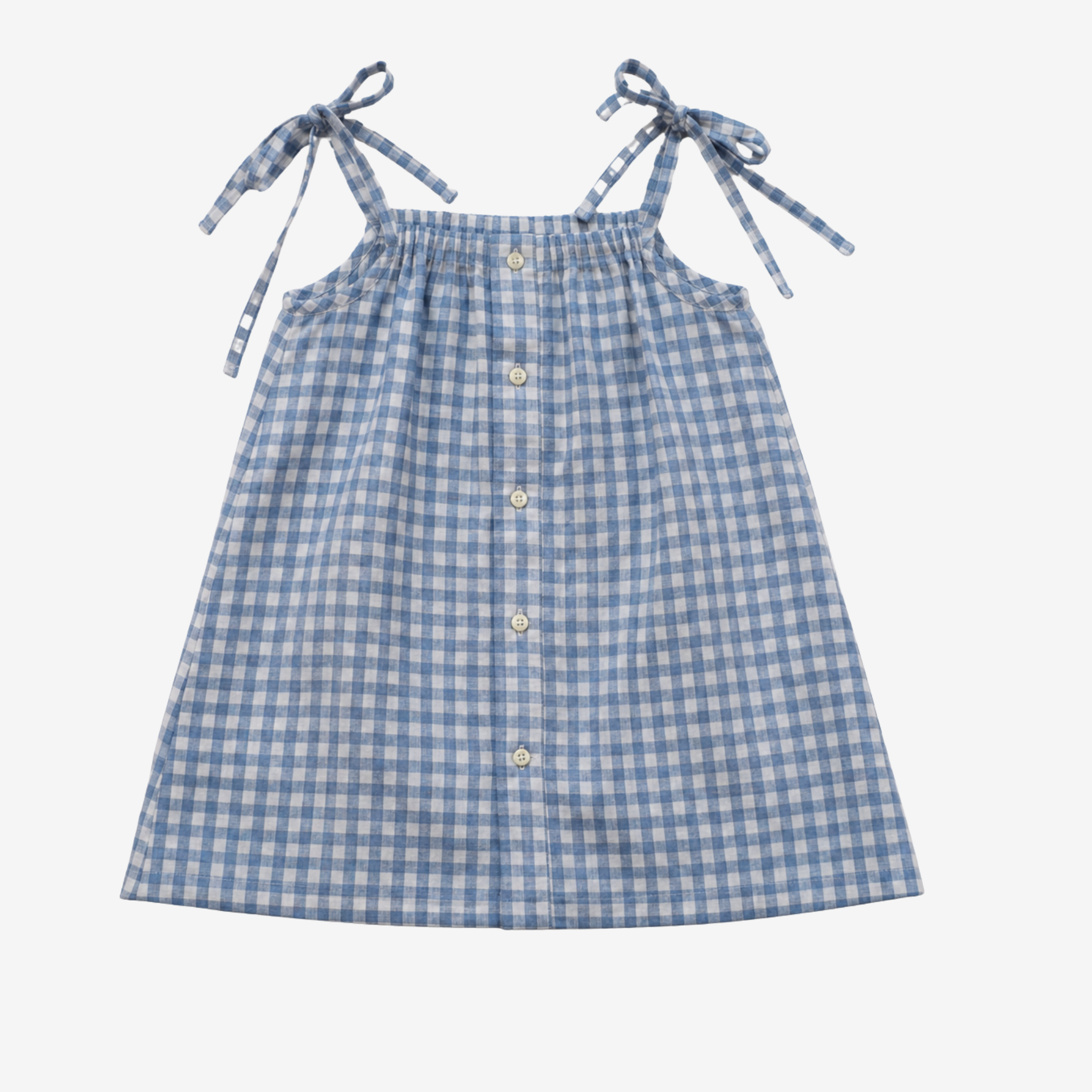 Strap Dress | Blue Linnen Checks | 5-6Y