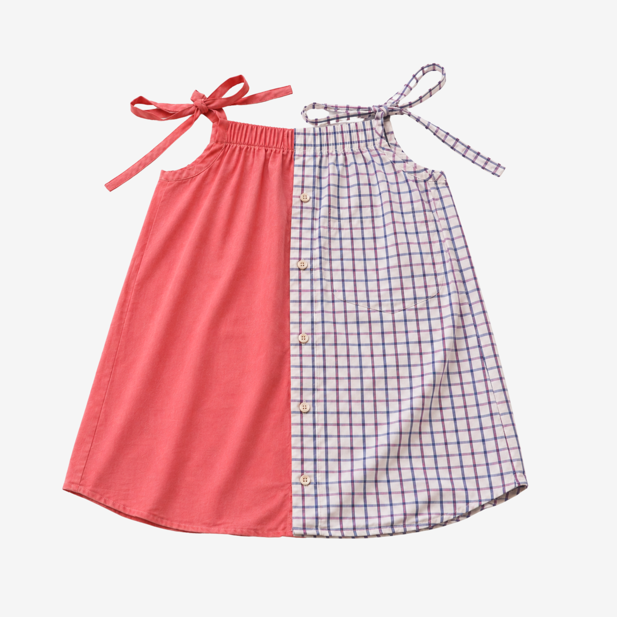Strap Dress | Coral & White | 5-6Y